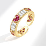 Love Heart 18K Gold Cubic Zirconia Crystal Anti Tarnish Free Size band Ring For Women