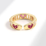 Love Heart 18K Gold Cubic Zirconia Crystal Anti Tarnish Free Size band Ring For Women