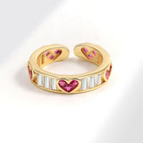 Love Heart 18K Gold Cubic Zirconia Crystal Anti Tarnish Free Size band Ring For Women