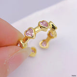 Heart Crystal Pink 18K Gold Anti Tarnish Free Size Ring For Women