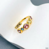 Rainbow Solitaires Multicolor 18K Gold Crystal Anti Tarnish Free Size Ring For Women