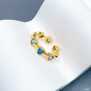 Heart Blue 18K Gold Crystal Anti Tarnish Free Size Ring For Women