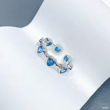 Heart Blue 18K Gold Crystal Anti Tarnish Free Size Ring For Women