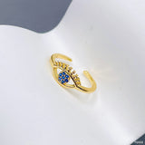 Eye Lash Evil Eye 18K Gold Crystal Anti Tarnish Free Size Ring For Women