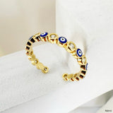 Eye Lash 18K Gold Cubic Zirconia Enamel Anti Tarnish Free Size band Ring For Women