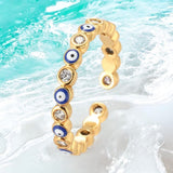 Eye Lash 18K Gold Cubic Zirconia Enamel Anti Tarnish Free Size band Ring For Women