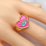 Heart Evil Eye Blue 18K Gold Enamel Anti Tarnish Adjustable Ring For Women