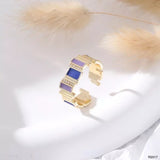 Rectangle Wave Surface Cubic Zirconia Enamel Purple 18K Gold Anti Tarnish Adjustable Ring For Women