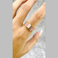 Rectangle Wave Surface Cubic Zirconia Enamel Purple 18K Gold Anti Tarnish Adjustable Ring For Women