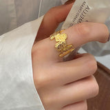 Irregular Engraved Chic Chunky 18K Gold Anti Tarnish Adjustable Ring For Women