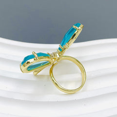 Butterfly Cubic Zirconia Crystal Green 18K Gold Anti Tarnish Adjustable Ring For Women