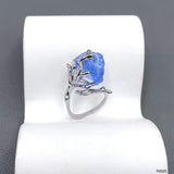 Tree Root Crystal Blue Silver Anti Tarnish Adjustable Ring For Women