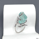 Tree Root Crystal Blue Silver Anti Tarnish Adjustable Ring For Women