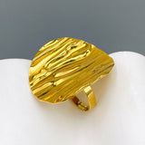 Dented Band 18K Gold Stainless Steel Anti Tarnish Adjustable Ring For Women