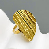 Dented Band 18K Gold Stainless Steel Anti Tarnish Adjustable Ring For Women