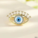 Eyelash Evil Eye Cubic Zirconia Blue 18K Gold Anti Tarnish Adjustable Ring For Women