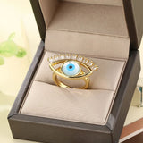 Eyelash Evil Eye Cubic Zirconia Blue 18K Gold Anti Tarnish Adjustable Ring For Women