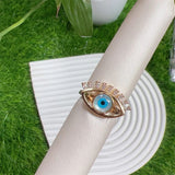 Eyelash Evil Eye Cubic Zirconia Blue 18K Gold Anti Tarnish Adjustable Ring For Women