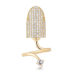 Stylish Cubic Zirconia 18K Gold Anti Tarnish Adjustable Nail Ring For Women