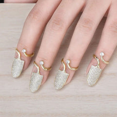 Stylish Cubic Zirconia 18K Gold Anti Tarnish Adjustable Nail Ring For Women