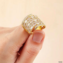 Baguette Layer Surface Cubic Zirconia 18K Gold Anti Tarnish Adjustable Ring For Women