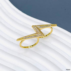 Lightning Cubic Zirconia 18K Gold Anti Tarnish Adjustable Dual Finger Ring For Women