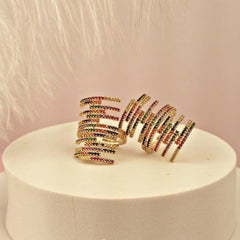 Rainbow Cubic Zirconia Crystal Multicolour 18K Gold Anti Tarnish Adjustable Ring For Women