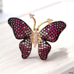 Butterfly Cubic Zirconia Crystal Pink 18K Gold Anti Tarnish Adjustable Ring For Women