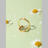 Clover Square Transparent Flower Green 18K Gold Anti Tarnish Free Size Ring For Women