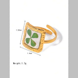 Clover Square Transparent Flower Green 18K Gold Anti Tarnish Free Size Ring For Women