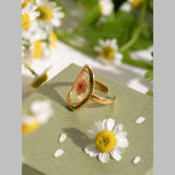 Flower Oval Transparent Red 18K Gold Anti Tarnish Free Size Ring For Women