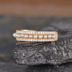 Pearl Surface CZ White 18K Gold Anti Tarnish Adjustable Band Ring