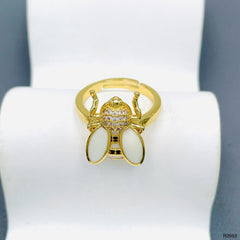 Honey Bee Cubic Zirconia Enamel Yellow 18K Gold Anti Tarnish Adjustable Ring For Women