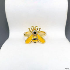 Honey Bee Cubic Zirconia Enamel Yellow 18K Gold Anti Tarnish Adjustable Ring For Women
