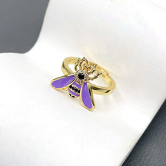Honey Bee Cubic Zirconia Enamel Yellow 18K Gold Anti Tarnish Adjustable Ring For Women