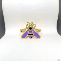 Honey Bee Cubic Zirconia Enamel Yellow 18K Gold Anti Tarnish Adjustable Ring For Women