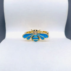 Honey Bee Cubic Zirconia Enamel Pink 18K Gold Anti Tarnish Adjustable Ring For Women