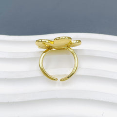 Flower Enamel Blue White 18K Gold Anti Tarnish Adjustable Ring For Women