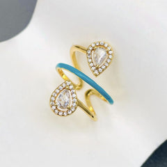 Drop Solitaire Cubic Zirconia Enamel Pink 18K Gold Anti Tarnish Adjustable Ring For Women