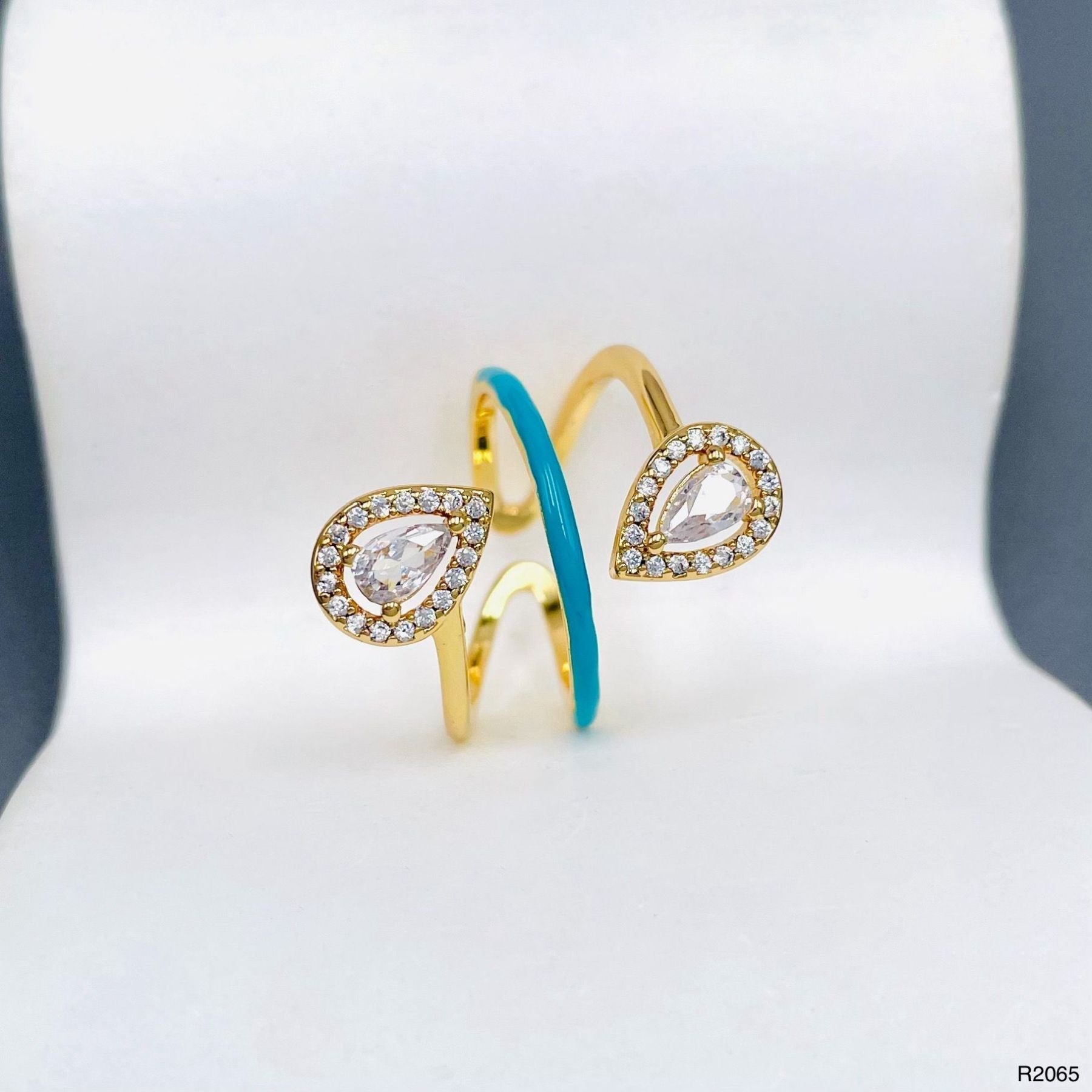 Drop Solitaire Cubic Zirconia Enamel Pink 18K Gold Anti Tarnish Adjustable Ring For Women