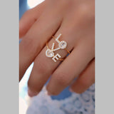 Love Heart Cubic Zirconia 18K Gold Anti Tarnish Adjustable Ring For Women