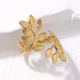 Dual Leaf Each 18K Gold Stainless Steel Free Size Ring For Women