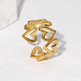 Heart 18K Gold Stainless Steel Free Size Ring For Women