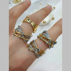 Cross Over Cubic Zirconia 18K Gold Silver Anti Tarnish Free Size Ring For Women