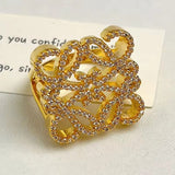 Filigree Square 18K Gold Cubic Zirconia Anti Tarnish Free Size Ring For Women