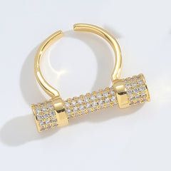 Studded Barrell Cubic Zirconia 18K Gold Anti Tarnish Free Size Ring For Women