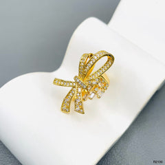 Ribbon Cubic Zirconia 18K Gold Anti Tarnish Free Size Ring For Women