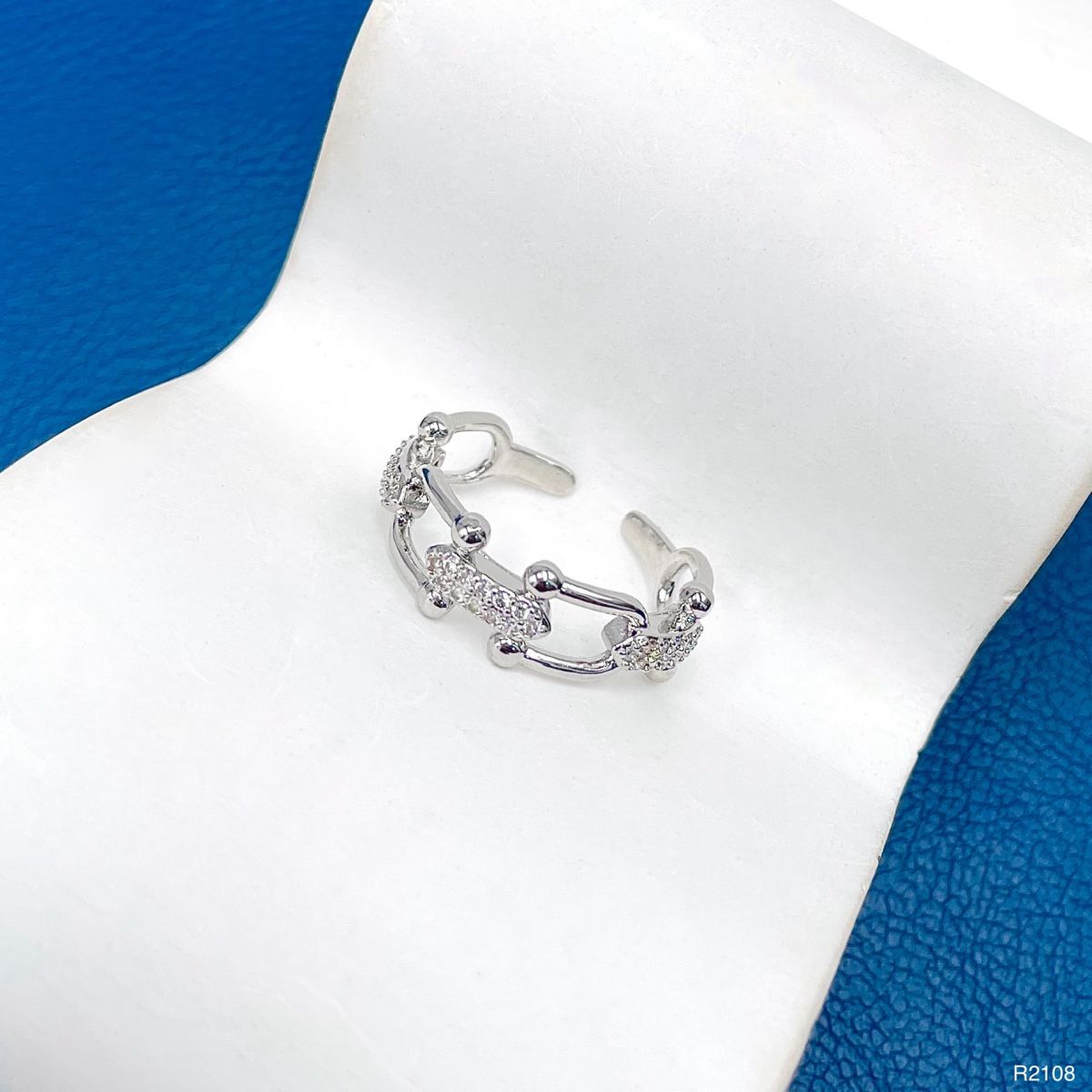 Joint Link Cubic Zirconia Silver Anti Tarnish Free Size Ring For Women