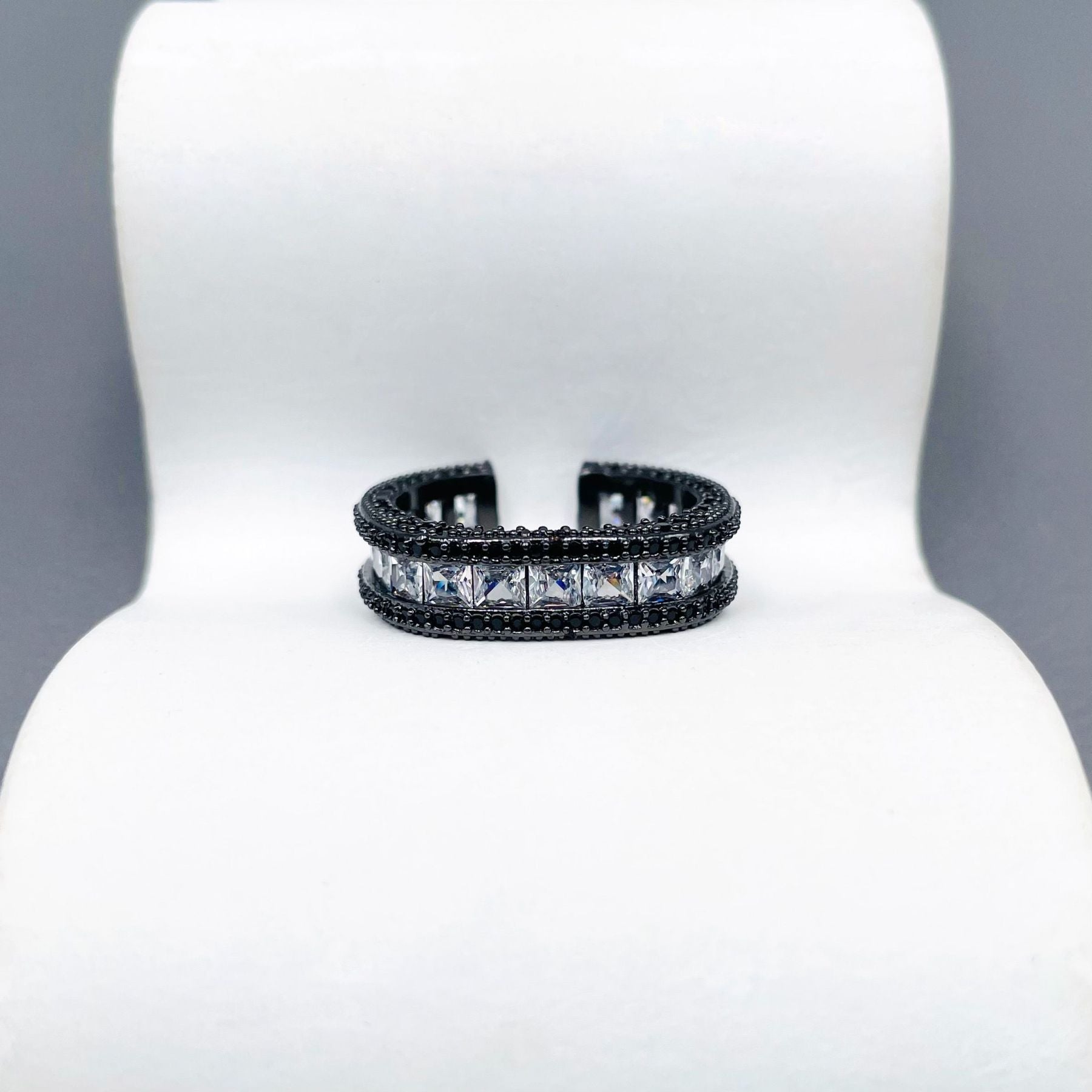 Cushion Cut Solitaire Cubic Zirconia Crystal Black Anti Tarnish Adjustable Ring For Women
