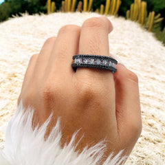 Cushion Cut Solitaire Cubic Zirconia Crystal Black Anti Tarnish Adjustable Ring For Women